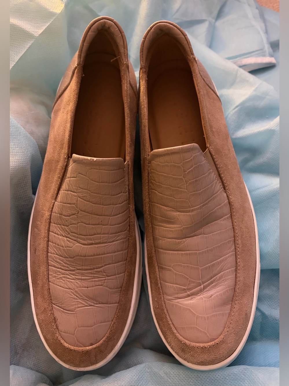 * M. Gemi Slip On Croc Embossed Leather Suede Tan Taupe Sneakers 40.5 US 9.5 *